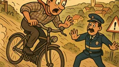 Vicc: Gazsi biciklivel vágtat le a hegyről