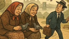 Vicc: Két néni galambot etet a parkban